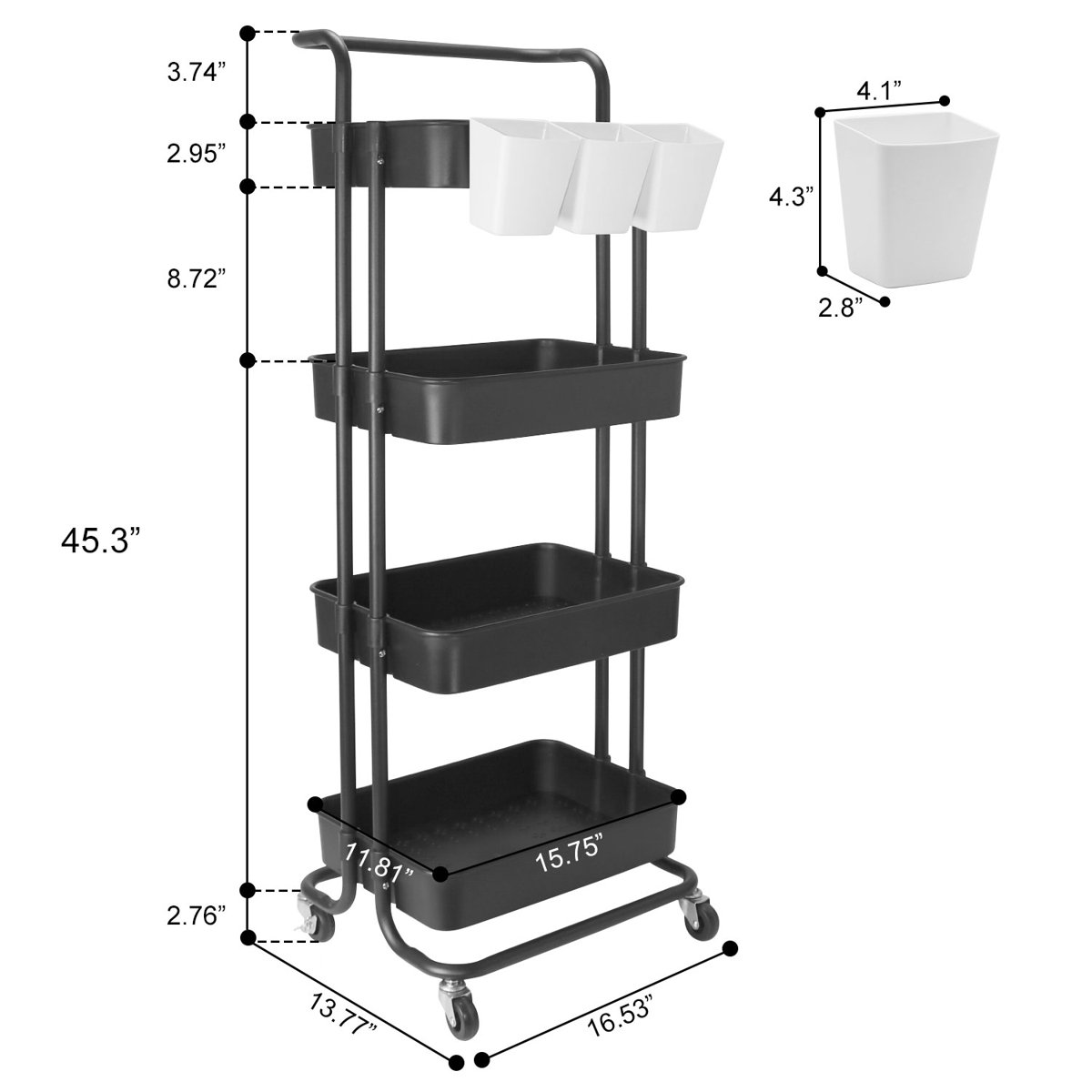 POPLARBOX Utility Rolling Cart Storage Organizer Shelves with Wheels